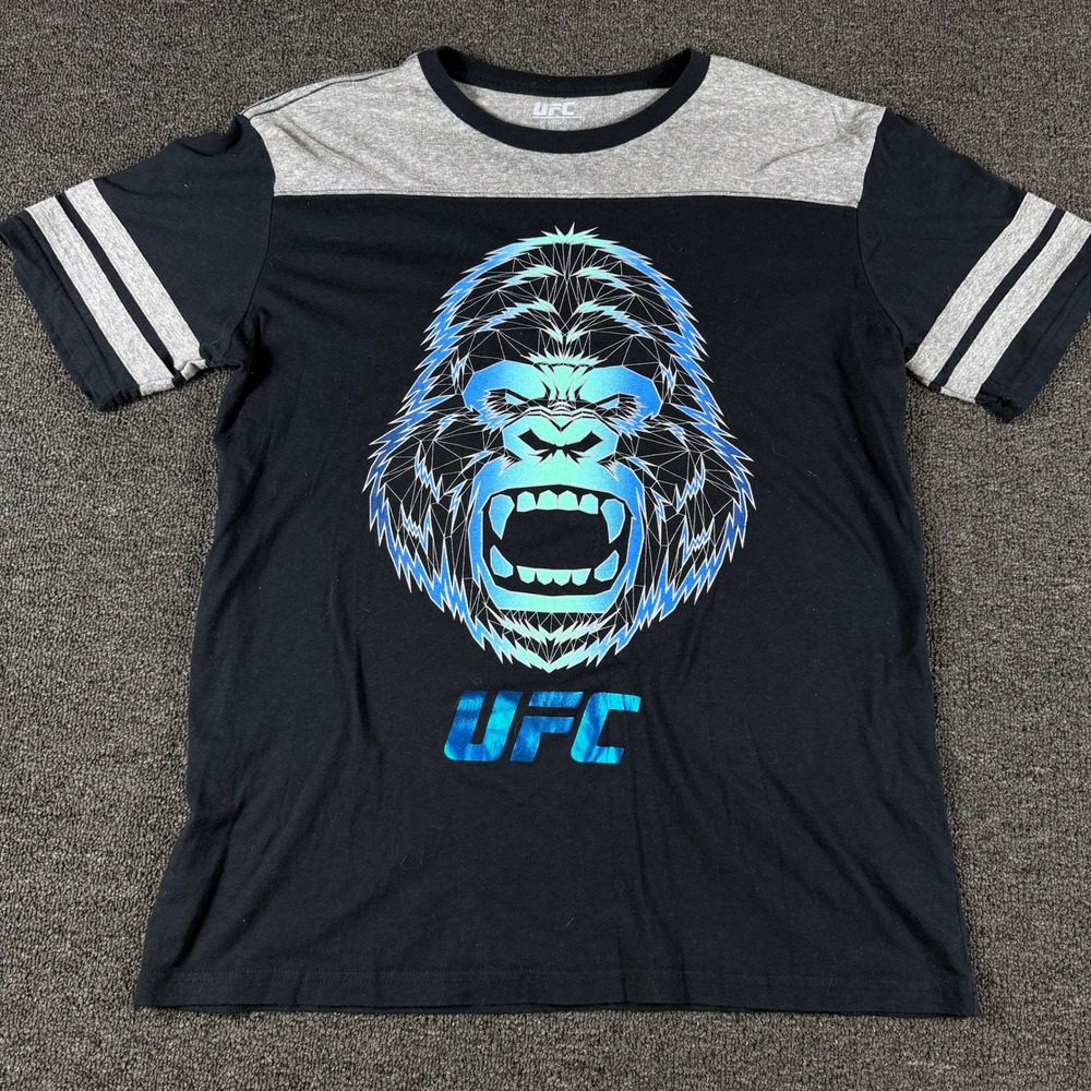 UFC T-Shirt Mens Large Graphic Gorilla Black Gray MMA Mixed Martial Arts EUC